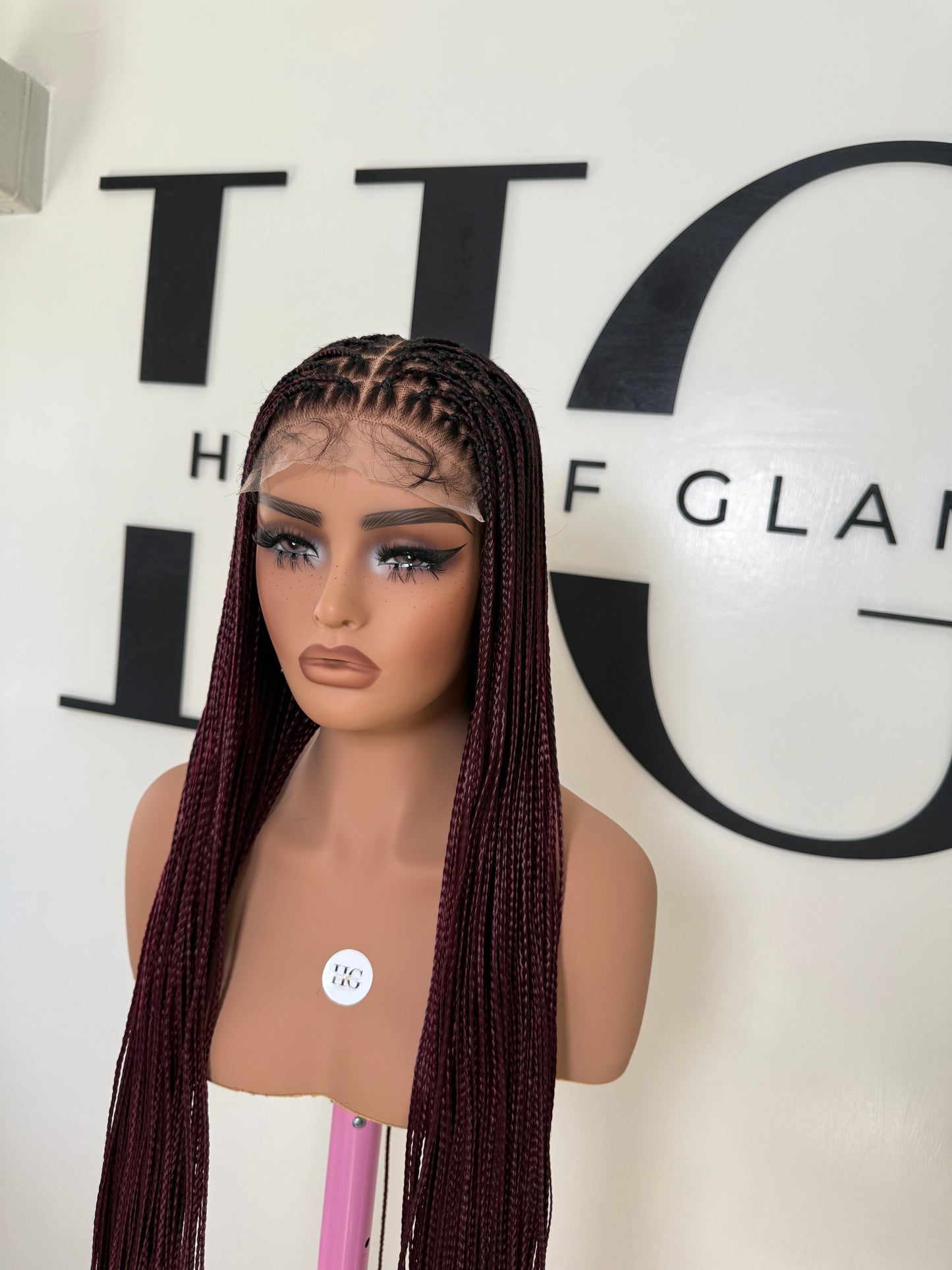 Burgundy Bone straight braided wig