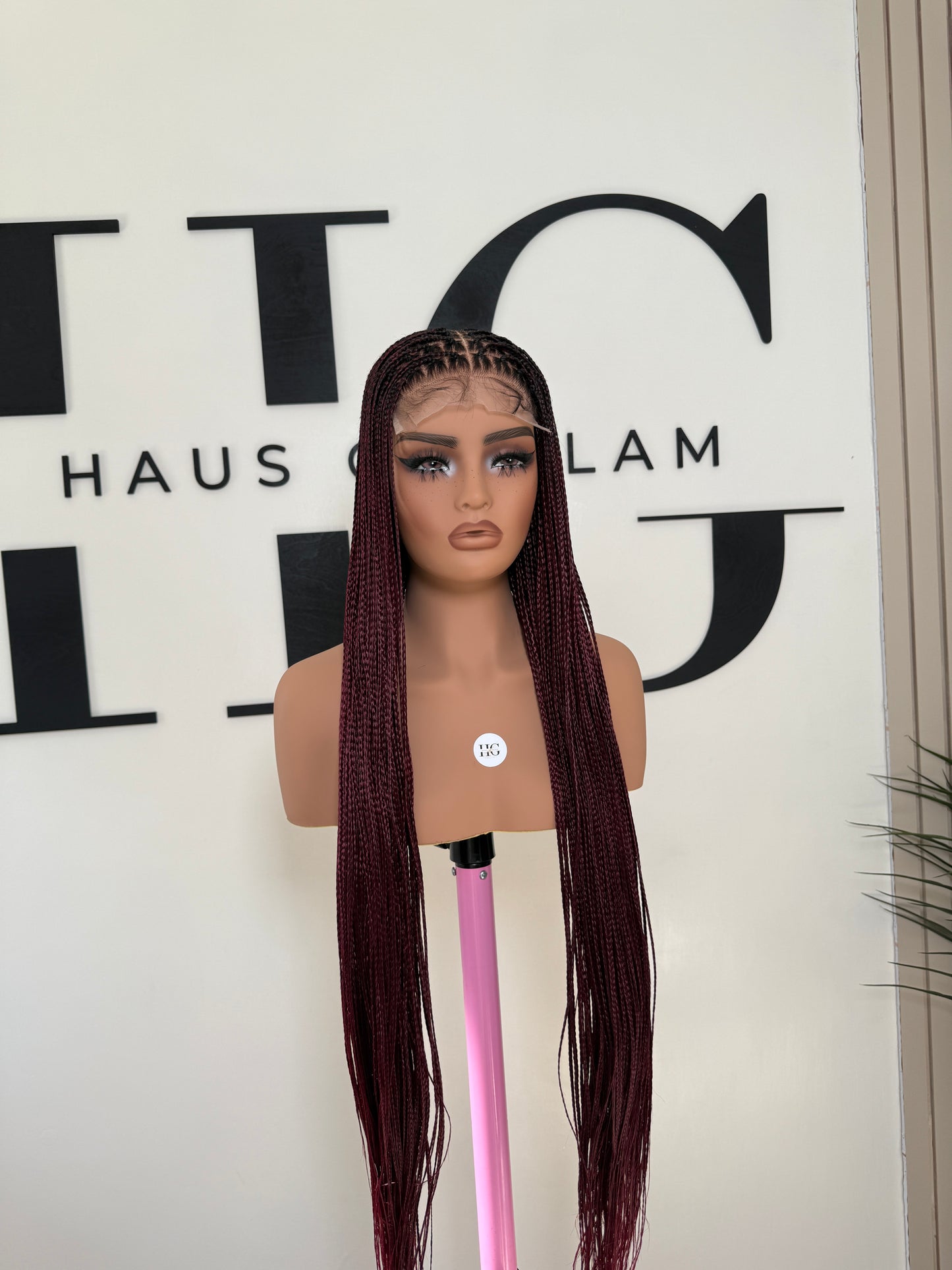 Burgundy Bone straight braided wig