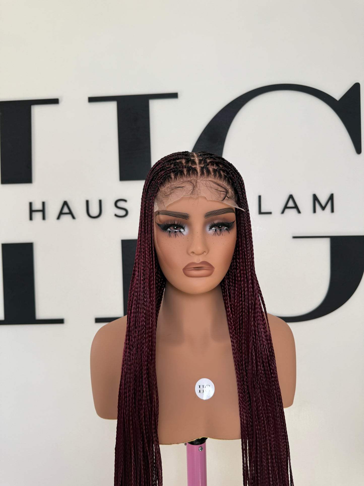 Burgundy Bone straight braided wig