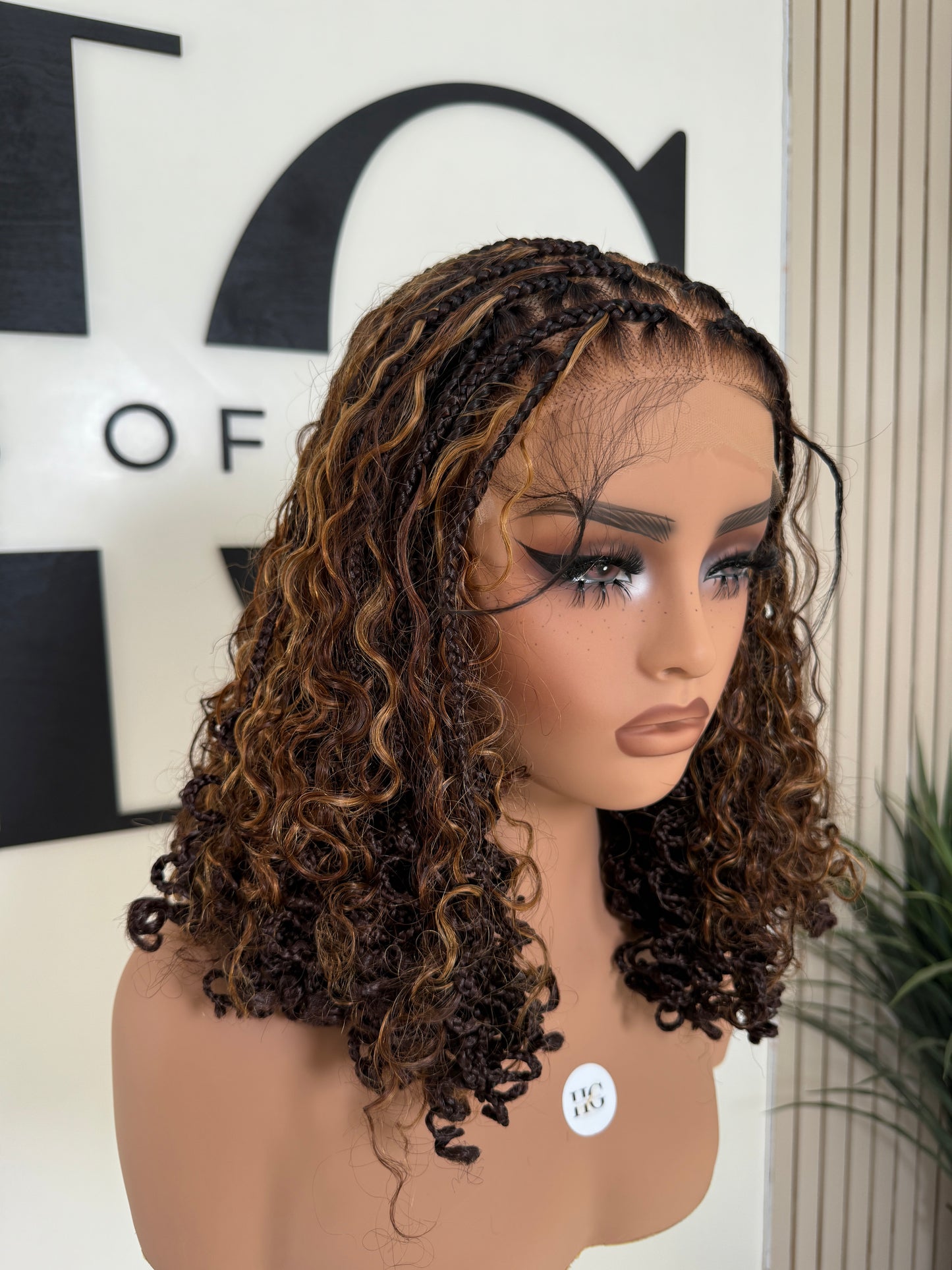 Brown highlight boho braid wig