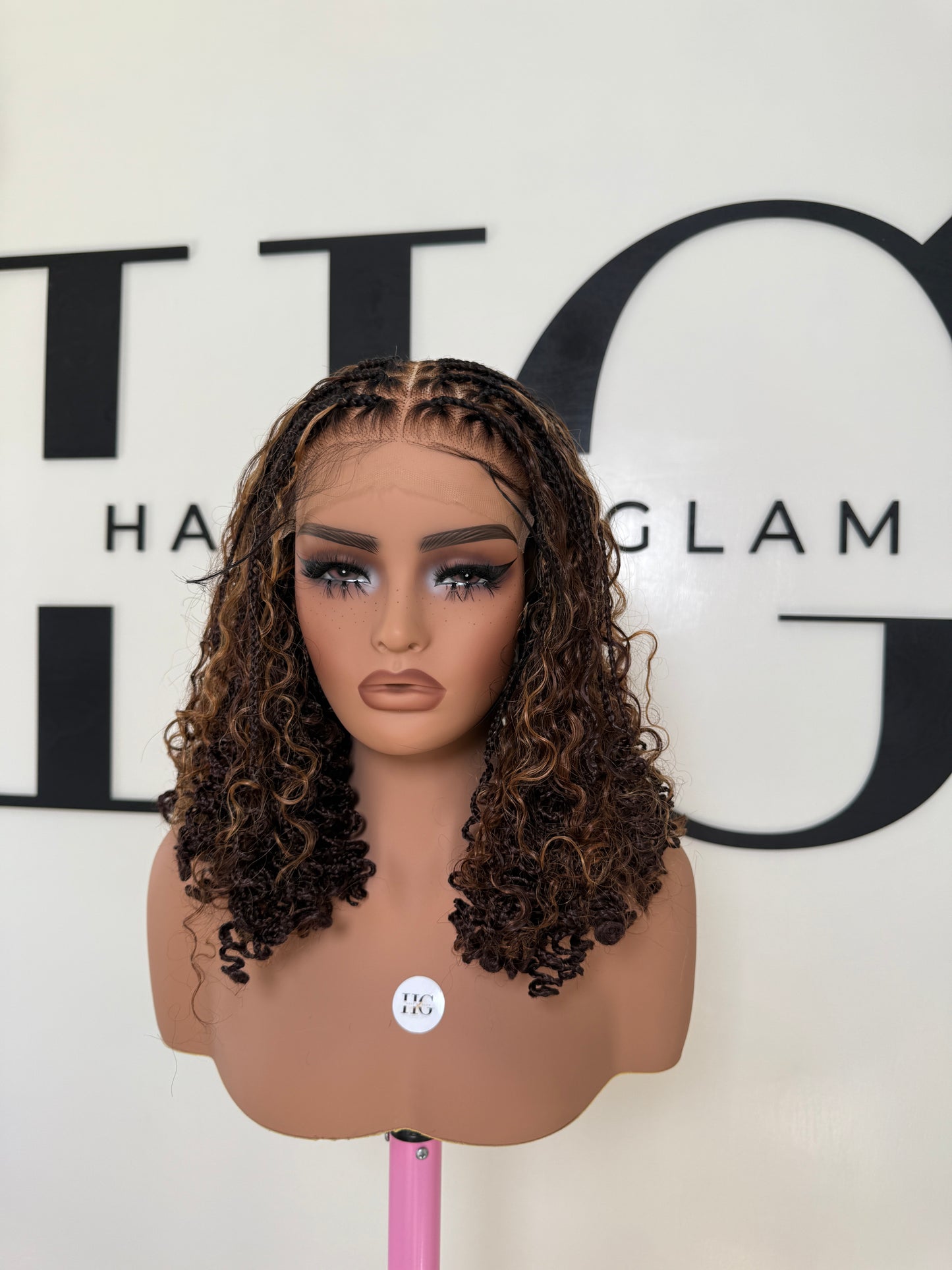 Brown highlight boho braid wig