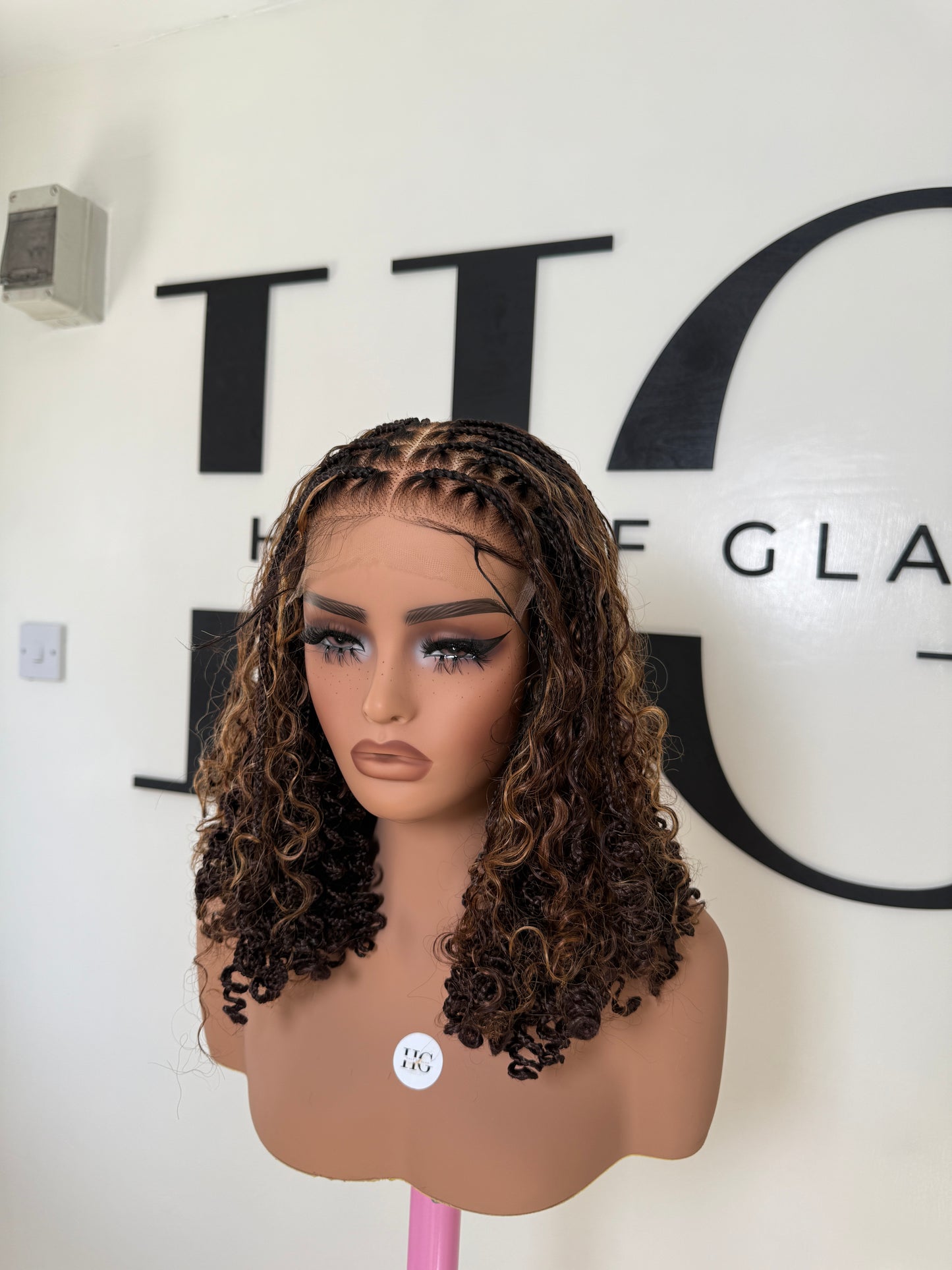 Brown highlight boho braid wig