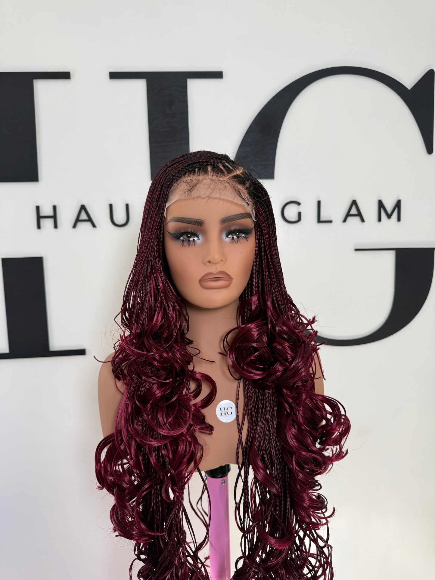 Wine Red Layered C part French curl Wig