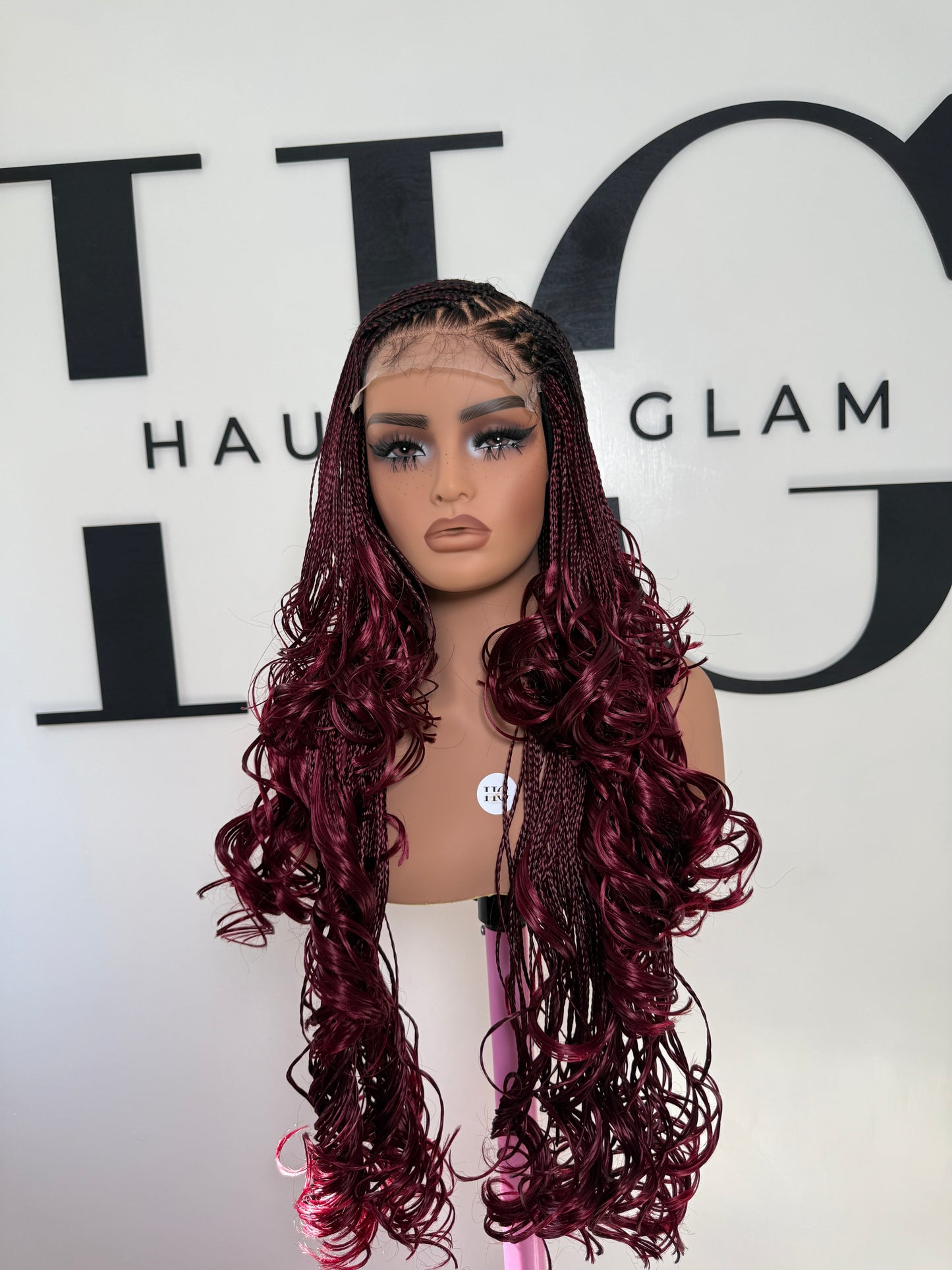Wine Red Layered C part French curl Wig