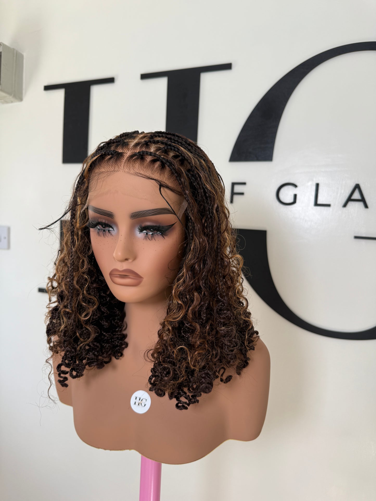 Brown highlight boho braid wig